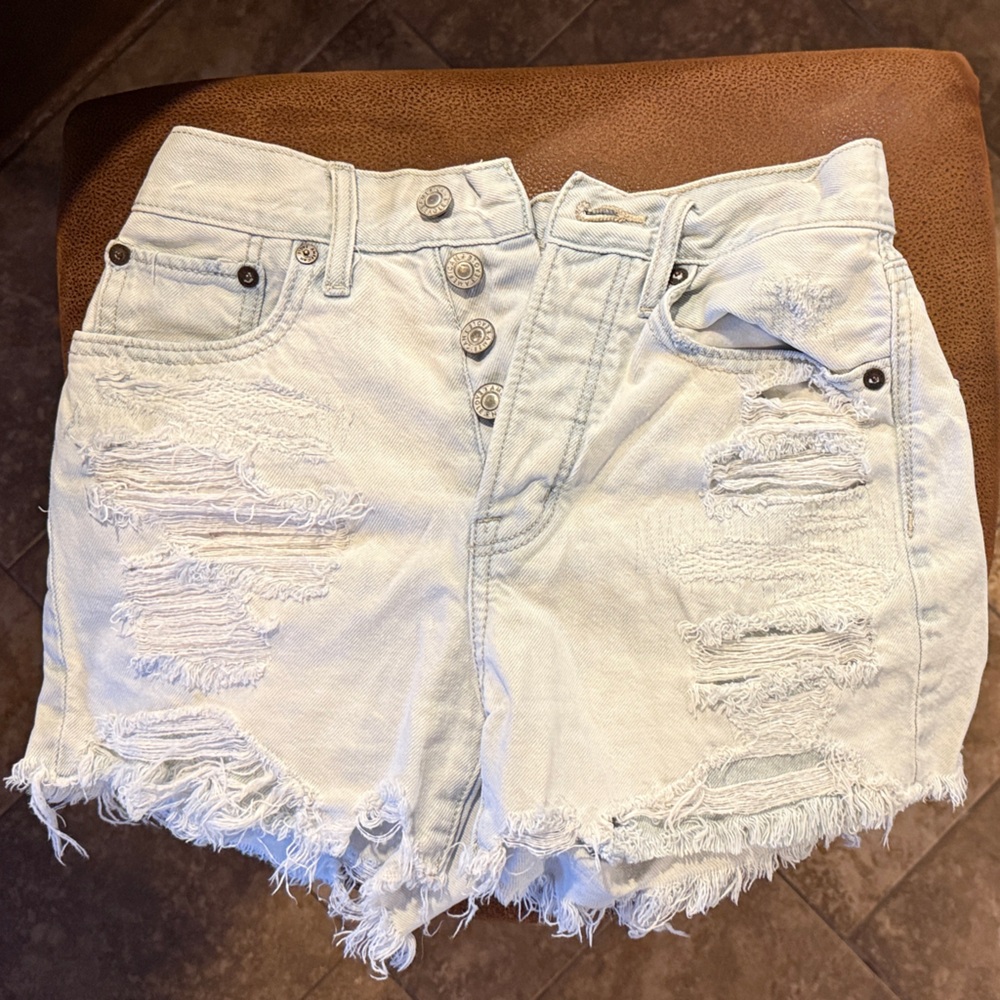 American Eagle Light Blue Didtressed Denim Shorts